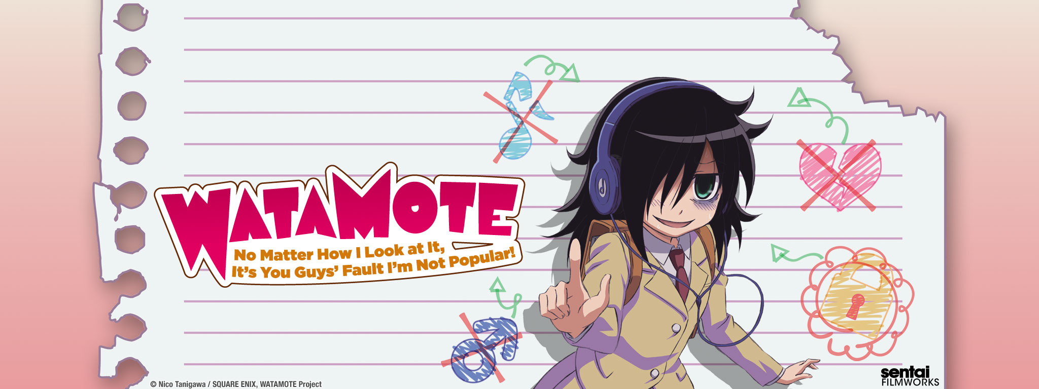 Title Art for WATAMOTE: No Matter How I Look At It, It's You Guys' Fault I'm Not Popular!
